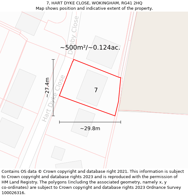 7, HART DYKE CLOSE, WOKINGHAM, RG41 2HQ: Plot and title map