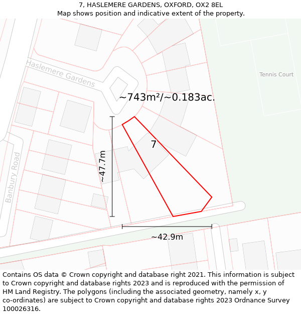 7, HASLEMERE GARDENS, OXFORD, OX2 8EL: Plot and title map