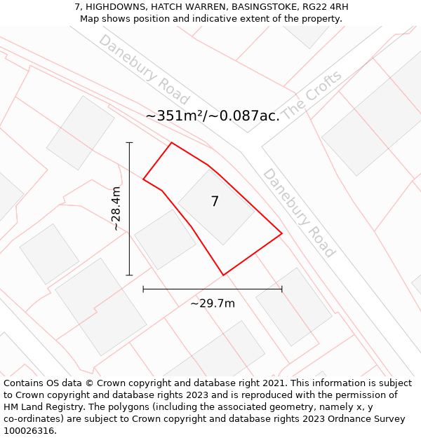 7, HIGHDOWNS, HATCH WARREN, BASINGSTOKE, RG22 4RH: Plot and title map