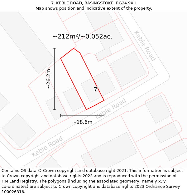 7, KEBLE ROAD, BASINGSTOKE, RG24 9XH: Plot and title map