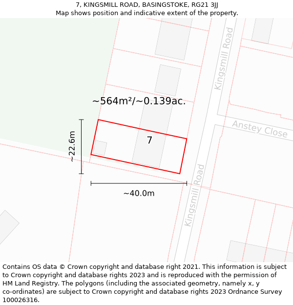 7, KINGSMILL ROAD, BASINGSTOKE, RG21 3JJ: Plot and title map