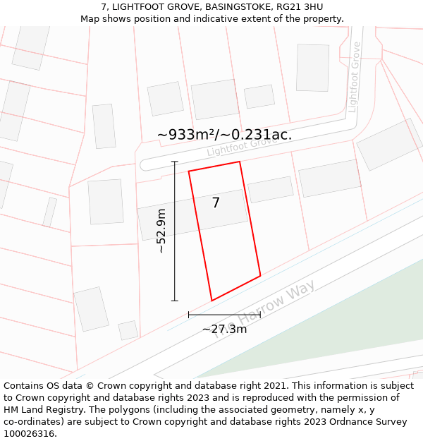 7, LIGHTFOOT GROVE, BASINGSTOKE, RG21 3HU: Plot and title map