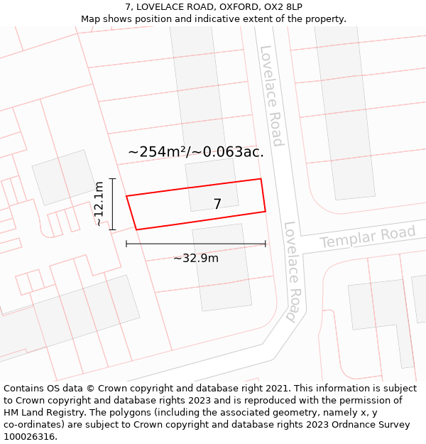 7, LOVELACE ROAD, OXFORD, OX2 8LP: Plot and title map