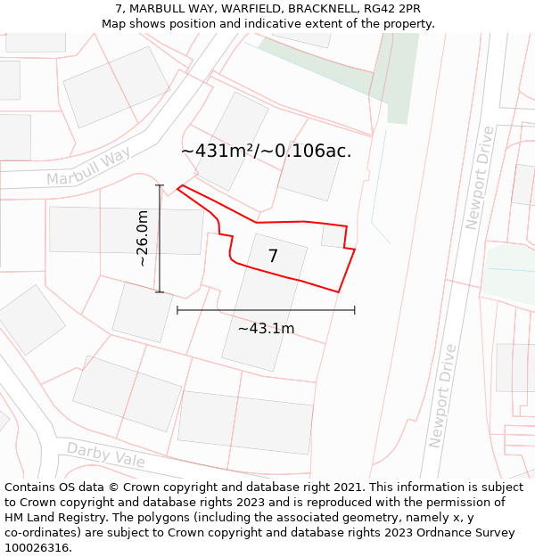 7, MARBULL WAY, WARFIELD, BRACKNELL, RG42 2PR: Plot and title map