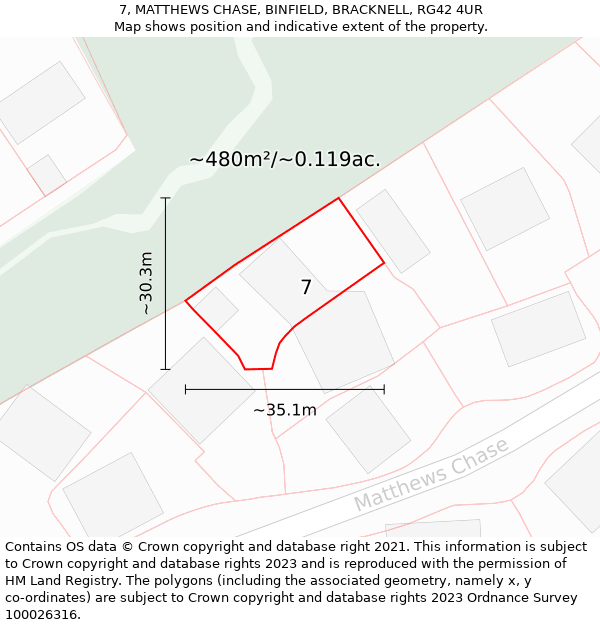 7, MATTHEWS CHASE, BINFIELD, BRACKNELL, RG42 4UR: Plot and title map