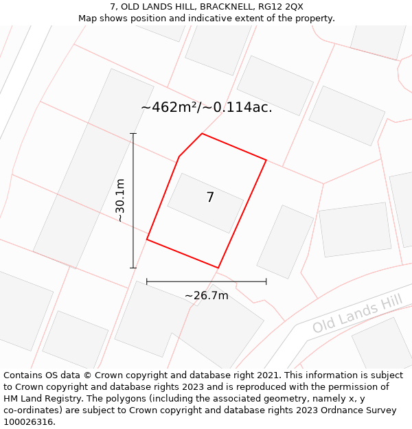 7, OLD LANDS HILL, BRACKNELL, RG12 2QX: Plot and title map