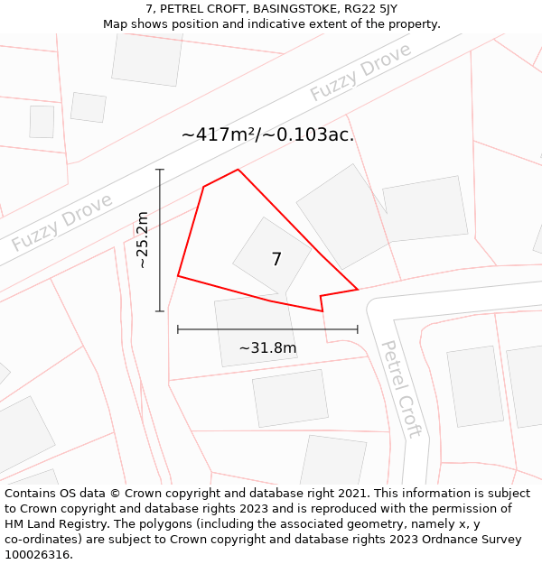 7, PETREL CROFT, BASINGSTOKE, RG22 5JY: Plot and title map