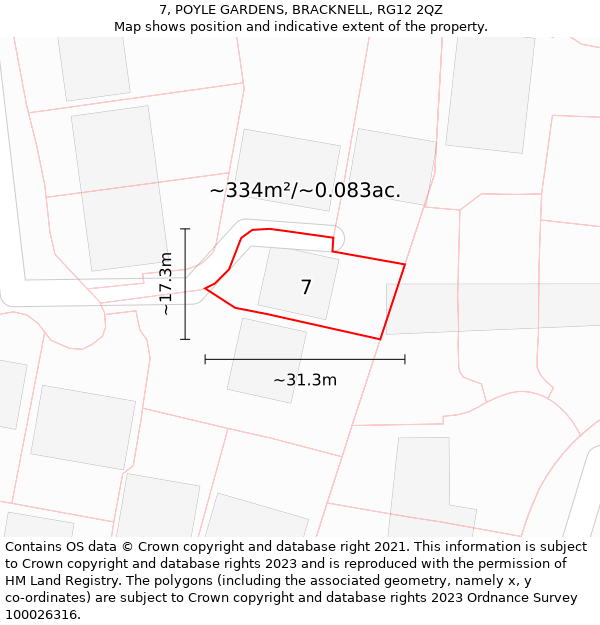 7, POYLE GARDENS, BRACKNELL, RG12 2QZ: Plot and title map