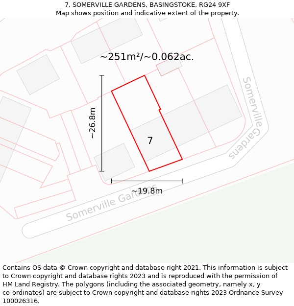 7, SOMERVILLE GARDENS, BASINGSTOKE, RG24 9XF: Plot and title map