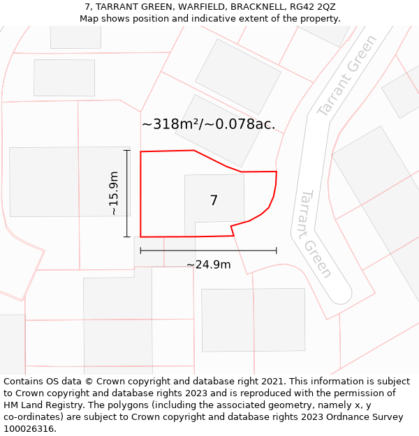 7, TARRANT GREEN, WARFIELD, BRACKNELL, RG42 2QZ: Plot and title map