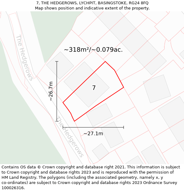 7, THE HEDGEROWS, LYCHPIT, BASINGSTOKE, RG24 8FQ: Plot and title map