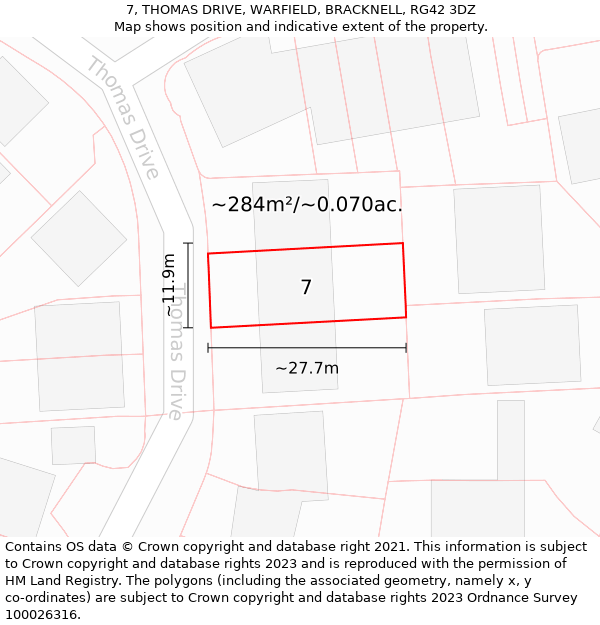 7, THOMAS DRIVE, WARFIELD, BRACKNELL, RG42 3DZ: Plot and title map