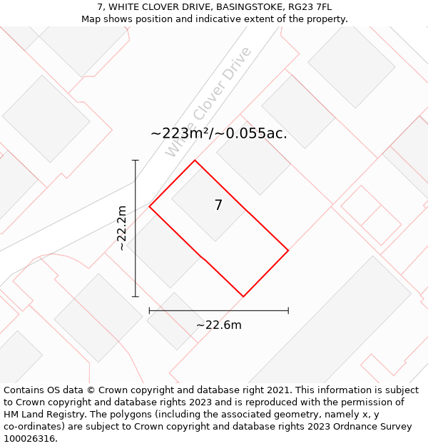 7, WHITE CLOVER DRIVE, BASINGSTOKE, RG23 7FL: Plot and title map