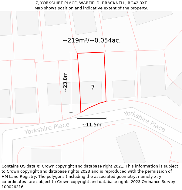 7, YORKSHIRE PLACE, WARFIELD, BRACKNELL, RG42 3XE: Plot and title map