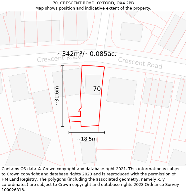 70, CRESCENT ROAD, OXFORD, OX4 2PB: Plot and title map