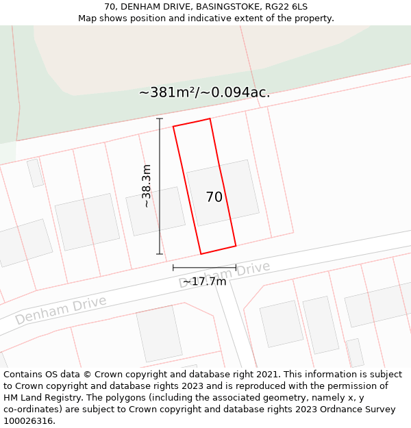 70, DENHAM DRIVE, BASINGSTOKE, RG22 6LS: Plot and title map