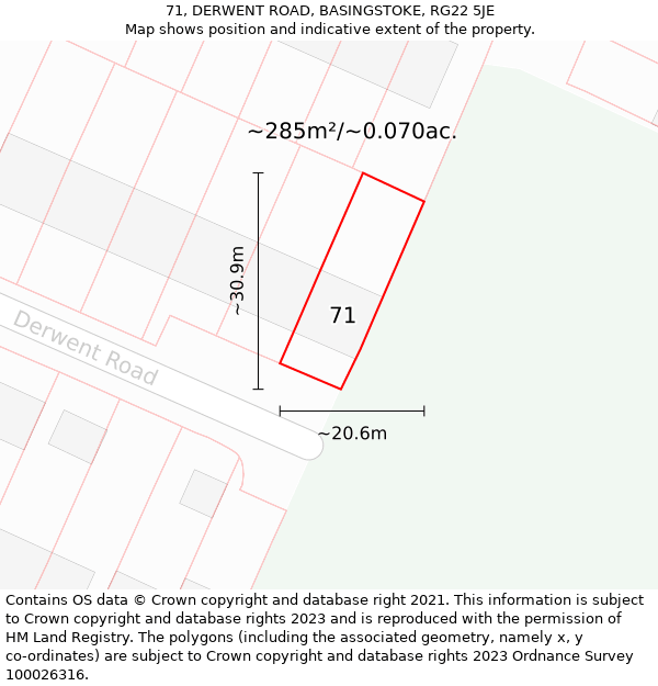 71, DERWENT ROAD, BASINGSTOKE, RG22 5JE: Plot and title map