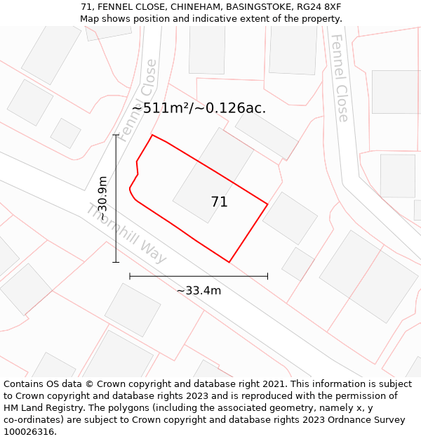 71, FENNEL CLOSE, CHINEHAM, BASINGSTOKE, RG24 8XF: Plot and title map