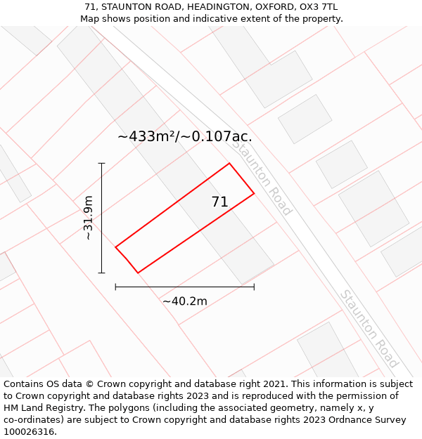 71, STAUNTON ROAD, HEADINGTON, OXFORD, OX3 7TL: Plot and title map