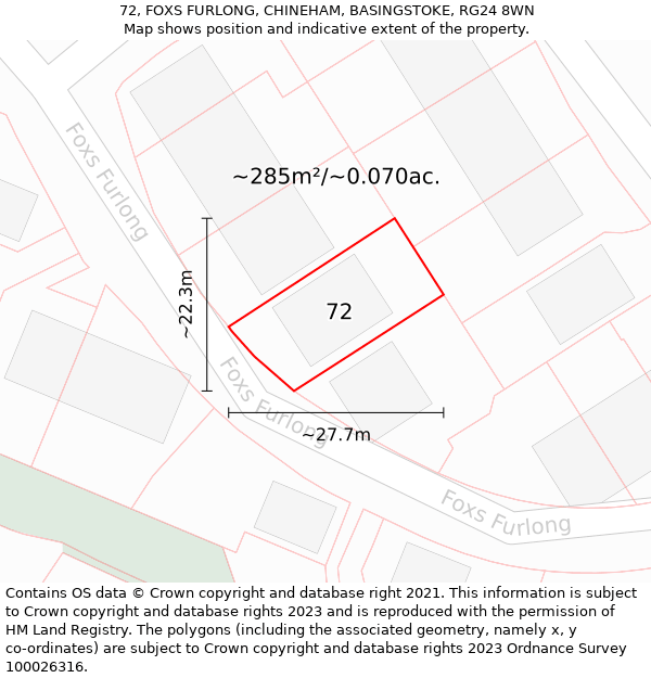 72, FOXS FURLONG, CHINEHAM, BASINGSTOKE, RG24 8WN: Plot and title map