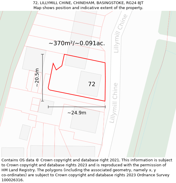 72, LILLYMILL CHINE, CHINEHAM, BASINGSTOKE, RG24 8JT: Plot and title map