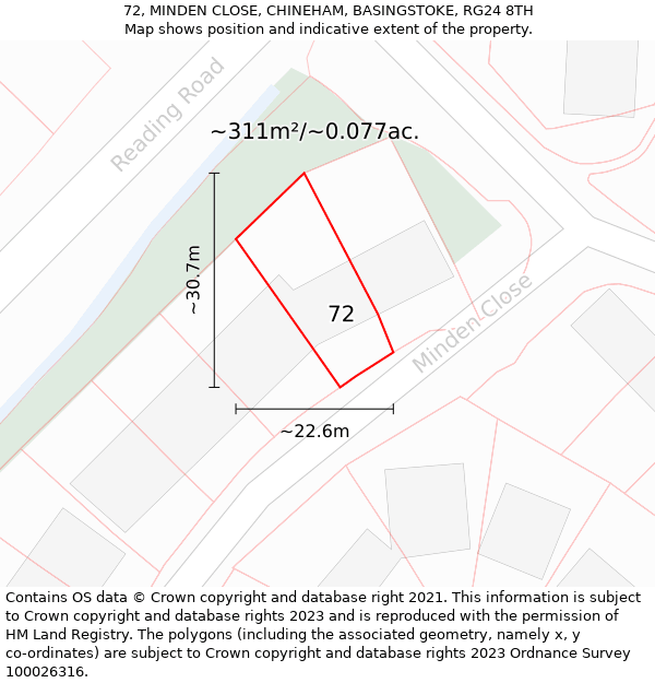 72, MINDEN CLOSE, CHINEHAM, BASINGSTOKE, RG24 8TH: Plot and title map