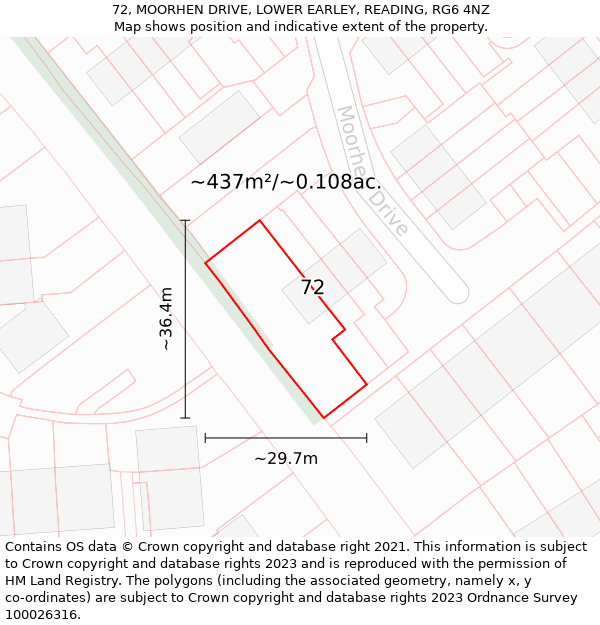 72, MOORHEN DRIVE, LOWER EARLEY, READING, RG6 4NZ: Plot and title map