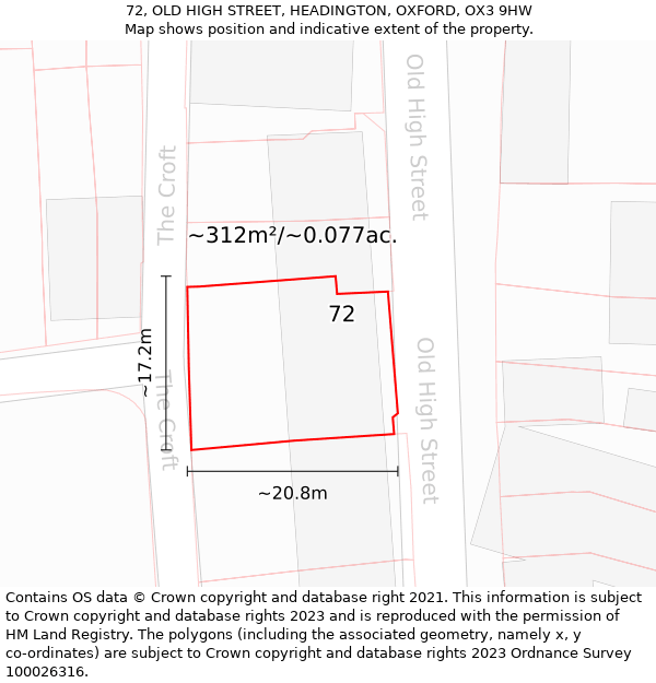 72, OLD HIGH STREET, HEADINGTON, OXFORD, OX3 9HW: Plot and title map