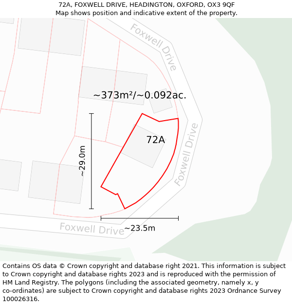 72A, FOXWELL DRIVE, HEADINGTON, OXFORD, OX3 9QF: Plot and title map