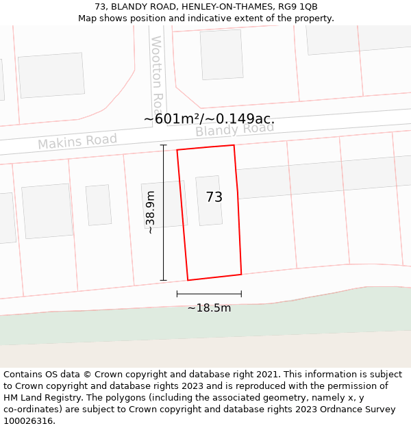 73, BLANDY ROAD, HENLEY-ON-THAMES, RG9 1QB: Plot and title map