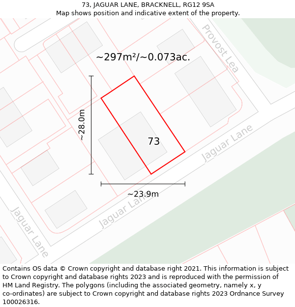 73, JAGUAR LANE, BRACKNELL, RG12 9SA: Plot and title map