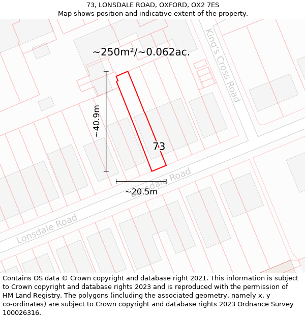 73, LONSDALE ROAD, OXFORD, OX2 7ES: Plot and title map