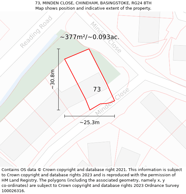 73, MINDEN CLOSE, CHINEHAM, BASINGSTOKE, RG24 8TH: Plot and title map