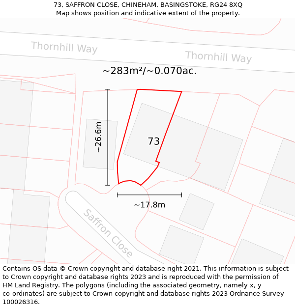 73, SAFFRON CLOSE, CHINEHAM, BASINGSTOKE, RG24 8XQ: Plot and title map