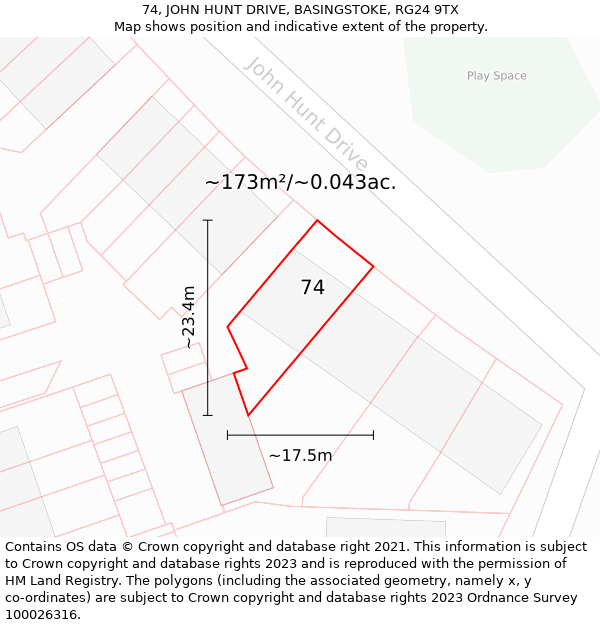 74, JOHN HUNT DRIVE, BASINGSTOKE, RG24 9TX: Plot and title map