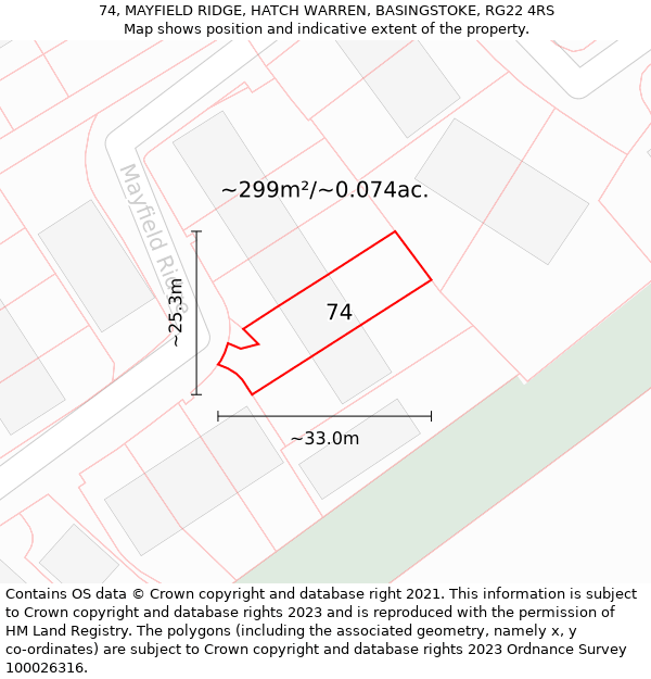 74, MAYFIELD RIDGE, HATCH WARREN, BASINGSTOKE, RG22 4RS: Plot and title map