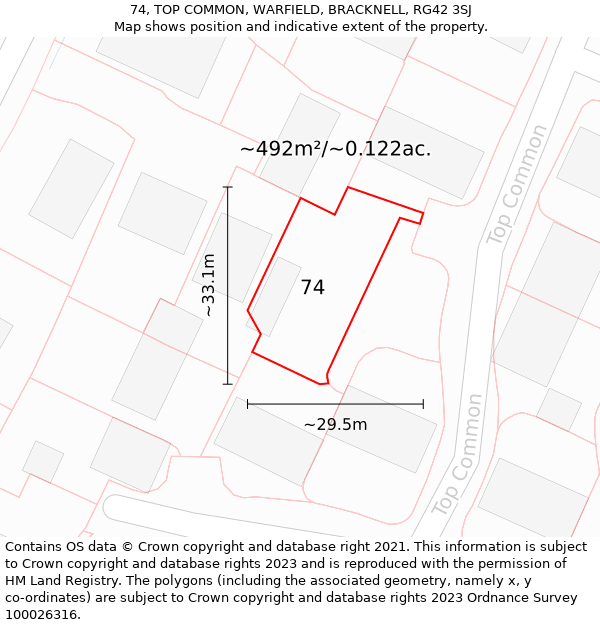 74, TOP COMMON, WARFIELD, BRACKNELL, RG42 3SJ: Plot and title map