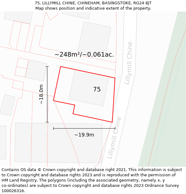 75, LILLYMILL CHINE, CHINEHAM, BASINGSTOKE, RG24 8JT: Plot and title map