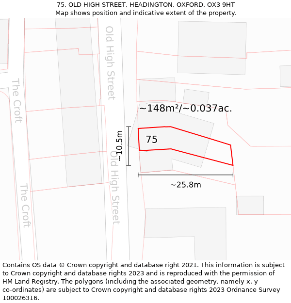 75, OLD HIGH STREET, HEADINGTON, OXFORD, OX3 9HT: Plot and title map