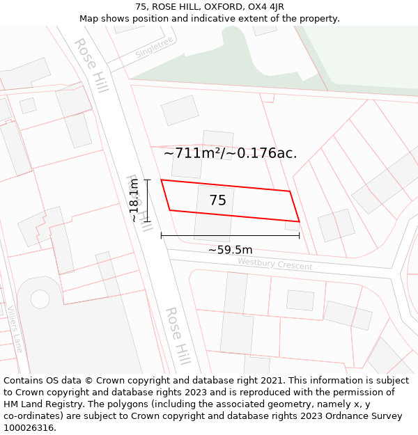 75, ROSE HILL, OXFORD, OX4 4JR: Plot and title map