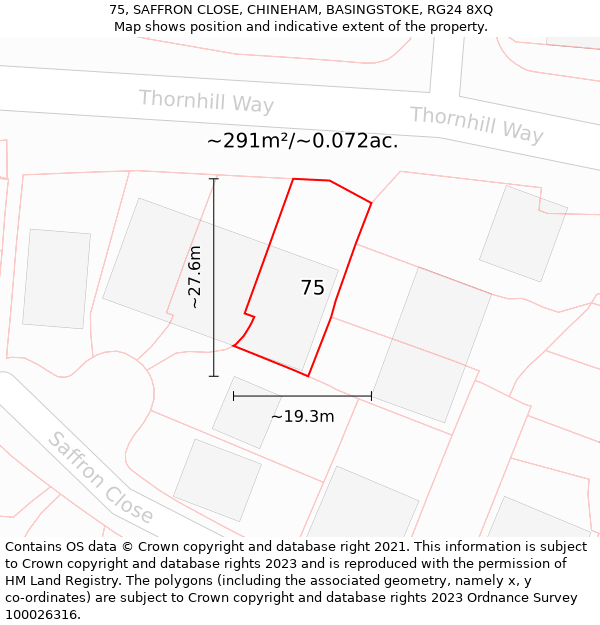 75, SAFFRON CLOSE, CHINEHAM, BASINGSTOKE, RG24 8XQ: Plot and title map