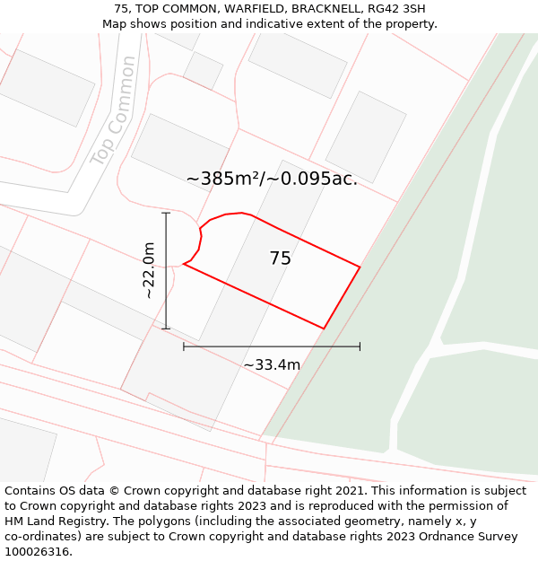 75, TOP COMMON, WARFIELD, BRACKNELL, RG42 3SH: Plot and title map