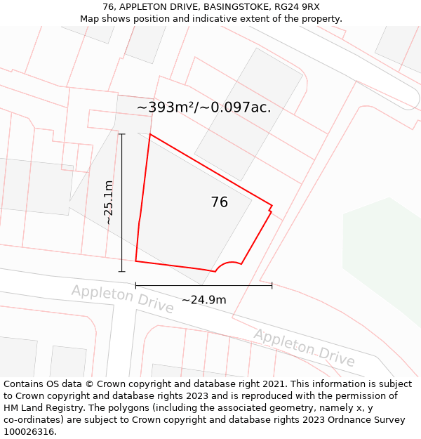 76, APPLETON DRIVE, BASINGSTOKE, RG24 9RX: Plot and title map