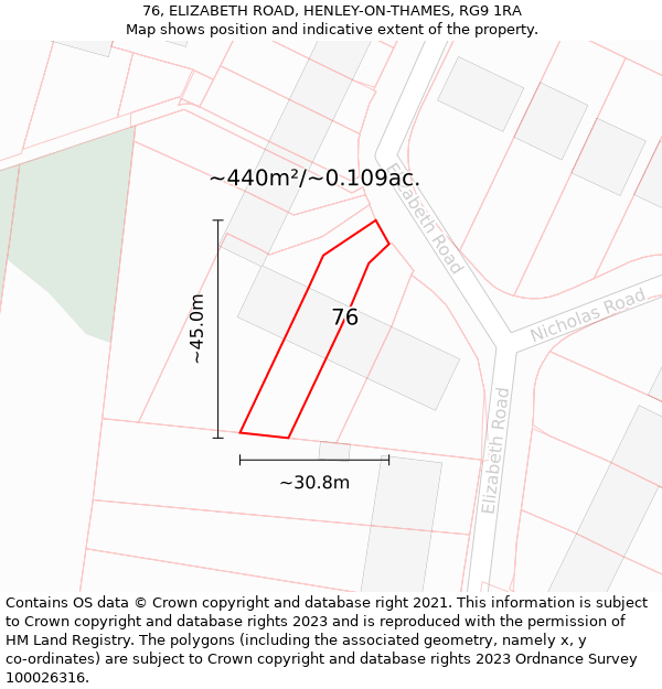 76, ELIZABETH ROAD, HENLEY-ON-THAMES, RG9 1RA: Plot and title map