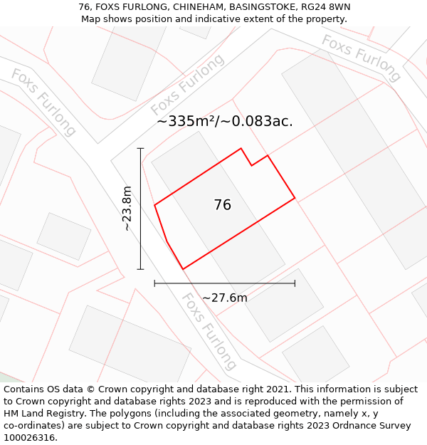 76, FOXS FURLONG, CHINEHAM, BASINGSTOKE, RG24 8WN: Plot and title map