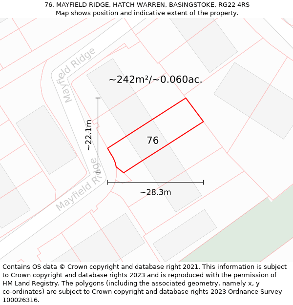 76, MAYFIELD RIDGE, HATCH WARREN, BASINGSTOKE, RG22 4RS: Plot and title map