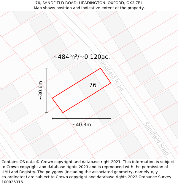 76, SANDFIELD ROAD, HEADINGTON, OXFORD, OX3 7RL: Plot and title map