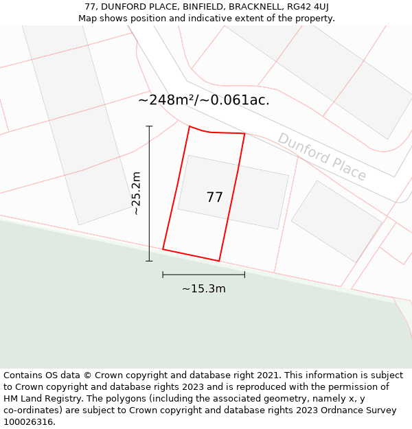 77, DUNFORD PLACE, BINFIELD, BRACKNELL, RG42 4UJ: Plot and title map