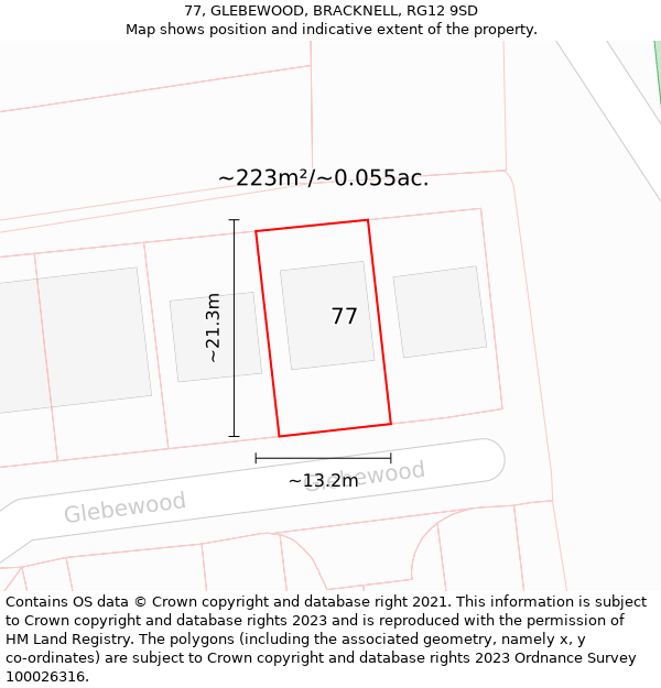 77, GLEBEWOOD, BRACKNELL, RG12 9SD: Plot and title map