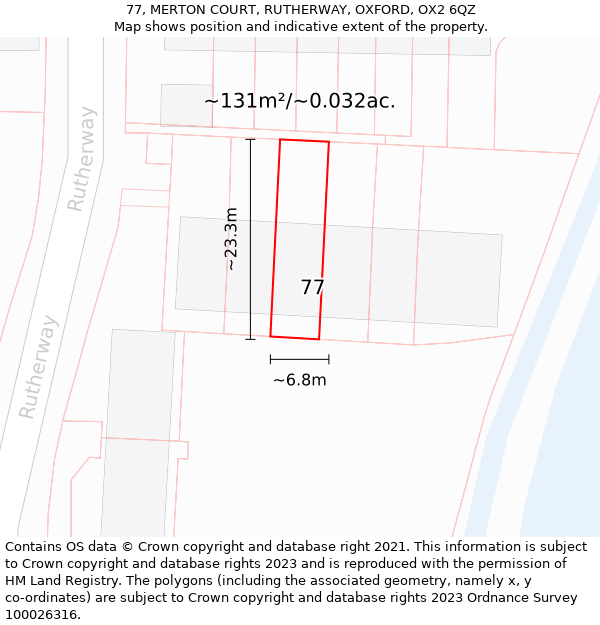 77, MERTON COURT, RUTHERWAY, OXFORD, OX2 6QZ: Plot and title map